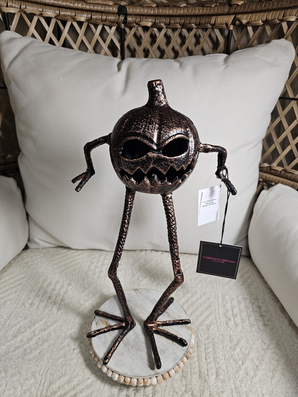 Metal Pumpkin Figurine - Copper Black Finish Spider Halloween - Picture 2 of 5